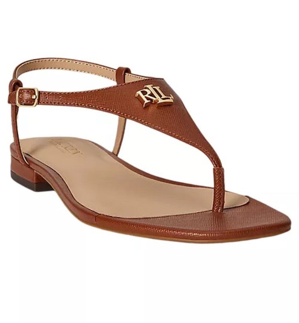 NEW Lauren Ralph Lauren Women's 8.5 Everley II Crosshatch Leather Sandal $135